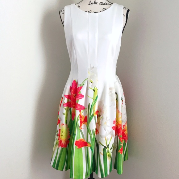 calvin klein fit and flare dress white
